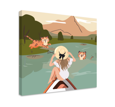 Quadro Decorativo para cozinha Menina e tigres animais da selva - TenStickers