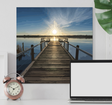 Quadro em 3D Vista do pôr do sol da ponte da doca de madeira - TenStickers