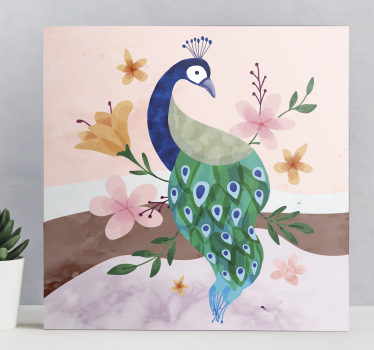 Pavão com tela de penas de flores - TenStickers
