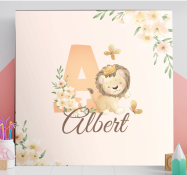 Quadro 3d leão fofo e flores - TenStickers