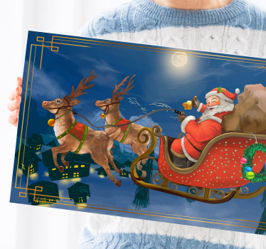 Quadro 3d trenó alegre do papai noel - TenStickers