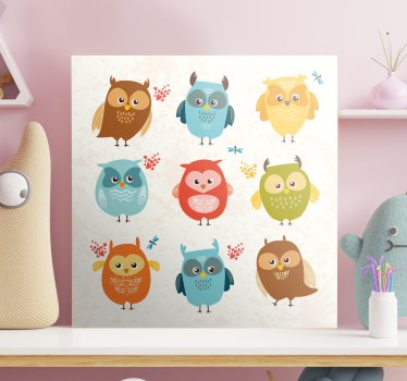 Quadro animais coleção de corujas encantadoras - TenStickers