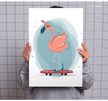 Quadro animais flamingo patinador - TenStickers