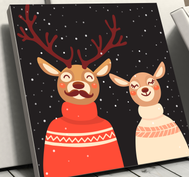 Quadro com veados casal de renas festivas - TenStickers