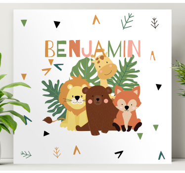 Quadro de animais Animais selvagens fofos com folhas - TenStickers