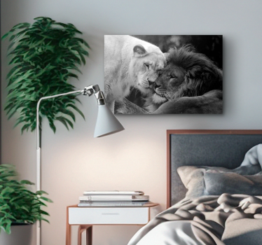 Quadro de animais Casal de leões preto e branco - TenStickers