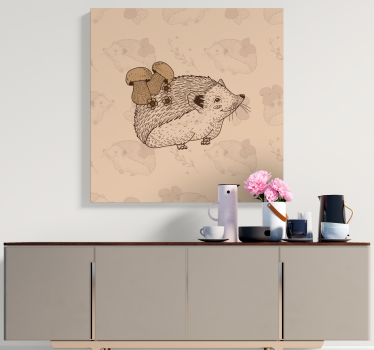 Quadro de animais Esboçar um lindo bebê ouriço e cogumelos - TenStickers