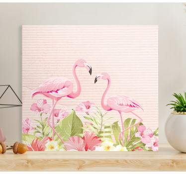 Quadro de animais Flores tropicais e flamingos - TenStickers
