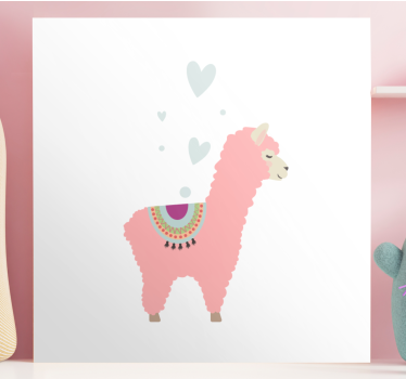 Quadro animais lama rosa bebê com corações - TenStickers
