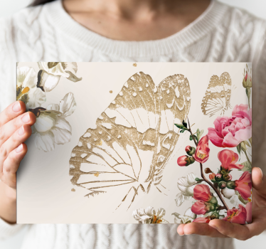 Quadro de borboletas flores de borboleta dourada - TenStickers