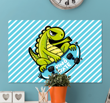 Quadro de dinossauro diversão com skateboard dino - TenStickers