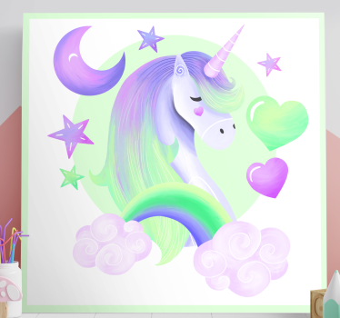 Quadro de unicórnios Coração de unicórnios e arco-íris - TenStickers