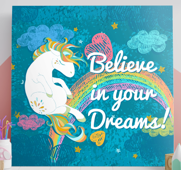 Quadro de unicórnios Frase multicor unicórnio - TenStickers