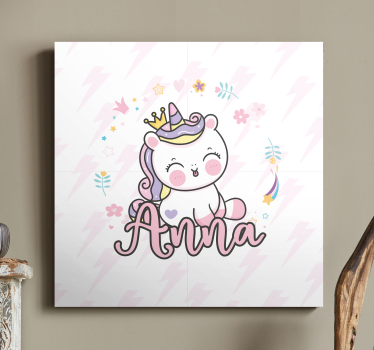 Quadro Decorativo com nome Lindo bebê unicórnio - TenStickers