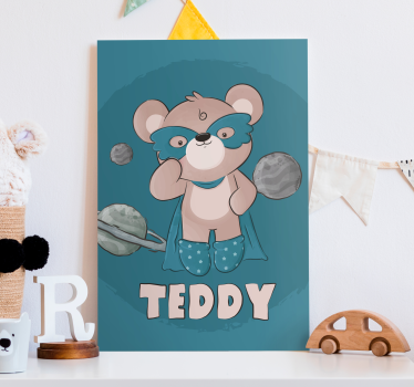Quadro Decorativo com nome Urso herói - TenStickers