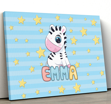 Quadro Decorativo com nome Zebra fofa e estrelas com nome - TenStickers