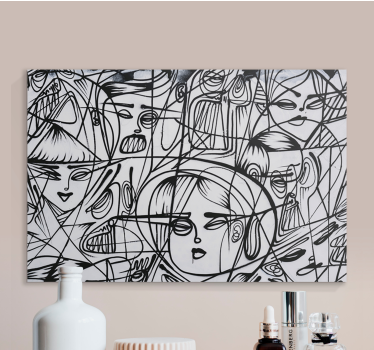 Quadro Decorativo de arte Rostos abstratos em preto e branco - TenStickers