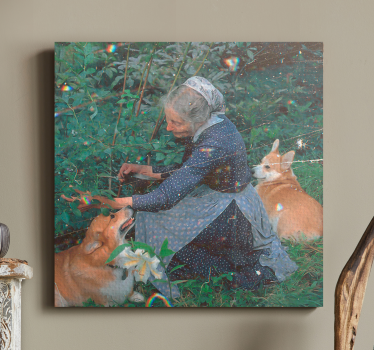 Quadro de cães mulher com corgis - TenStickers