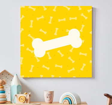 Quadro Decorativo de cães Osso de cão com fundo amarelo fofo - TenStickers