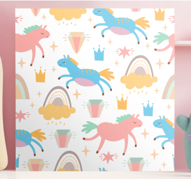 Quadro decorativo de cavalos unicórnios coloridos galopando - TenStickers