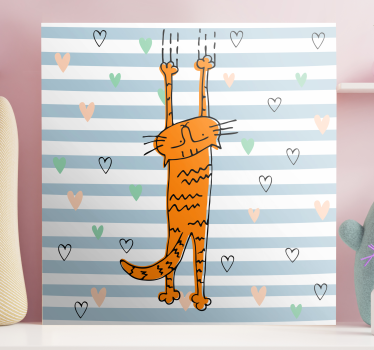 Quadro Decorativo de gatos Gato de desenho animado com corações - TenStickers