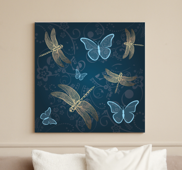 Quadro Decorativo de libélulas Borboletas em azul com - TenStickers