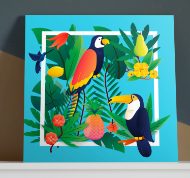 Quadro Decorativo de pássaros Pássaros tropicais com frutas - TenStickers