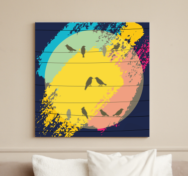 Quadro de pássaros silhuetas de círculos retrô - TenStickers