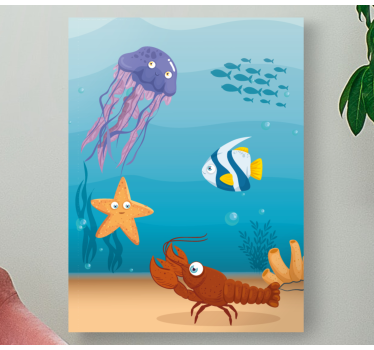 Quadro decorativo de peixes Desenho animado da vida no mundo mari - TenStickers