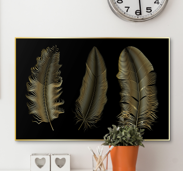 Quadro Decorativo de penas Penas douradas fundo preto - TenStickers