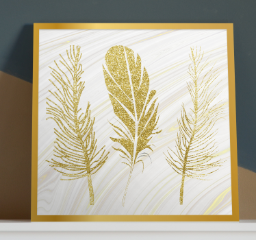 Quadro Decorativo de penas Plumas sobre fondo dorado - TenStickers