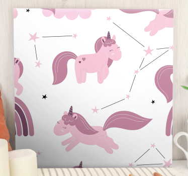 Quadro unicórnio desenhos rosa com estrelas - TenStickers