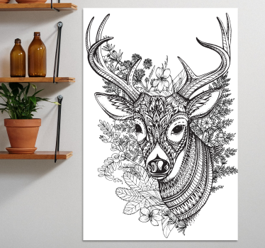 Quadro Decorativo de veados Chifres de veado com flores - TenStickers