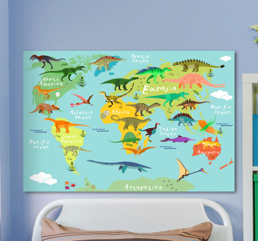 Quadro Decorativo dinossauro Mapa mundial de dinossauros para cri - TenStickers