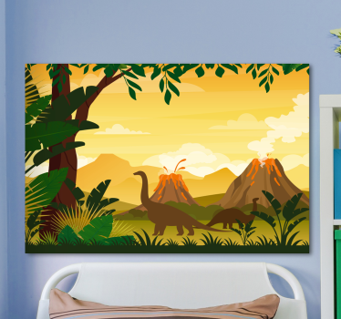 Quadro Decorativo dinossauro Paisagem de dinossauro tropical jurá - TenStickers