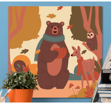 Quadro Decorativo infantil Animais felizes na floresta de outono - TenStickers