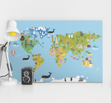 Quadro decorativo mapa mundi Animais de desenho animado - TenStickers