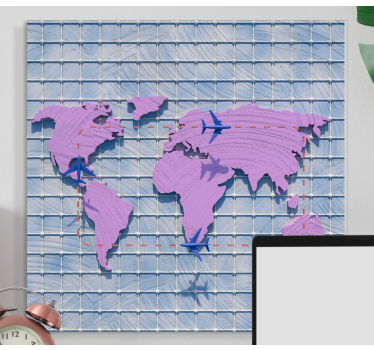 Quadro decorativo mapa mundi Madeira e roxo - TenStickers