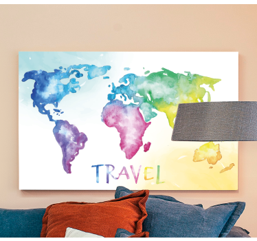 Quadro decorativo mapa mundi Viagem em aquarela - TenStickers