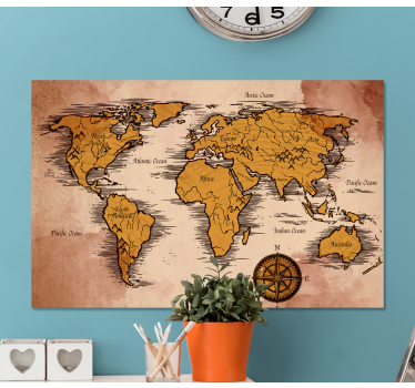 Quadro decorativo mapa mundi Vintage com nomes - TenStickers