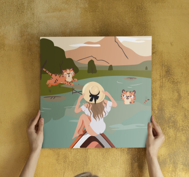 Quadro Decorativo para cozinha Menina e tigres animais da selva - TenStickers