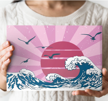 Quadro Decorativo vintage A grande onda retro rosa - TenStickers