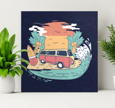 Quadro Decorativo vintage Caravana hippie com estilo cartoon - TenStickers