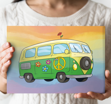 Quadro Decorativo vintage Desenho animado hippie com arco-íris - TenStickers