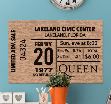 Quadro vintage ingresso para o show da rainha - TenStickers