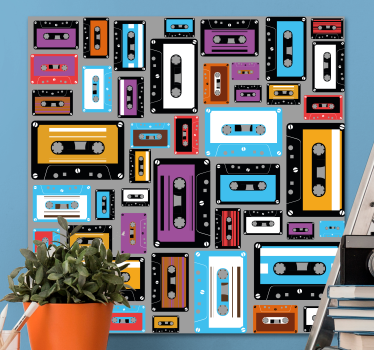 Quadro Decorativo vintage Padrão de fita cassete retro anos 80 - TenStickers