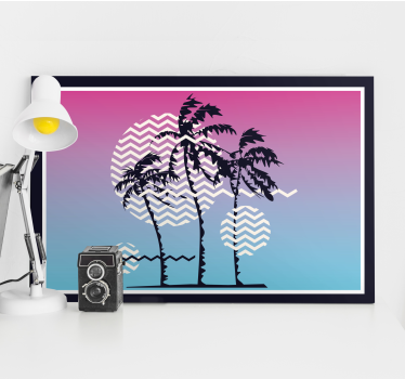 Quadro Decorativo vintage Palmeiras retro pôr do sol - TenStickers