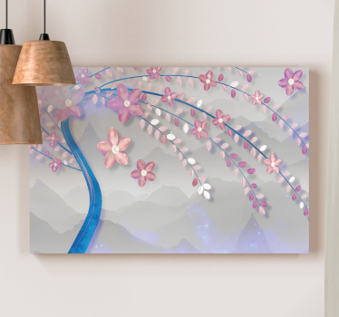 Quadro em 3D Cereja rosa no fundo com redemoinhos - TenStickers