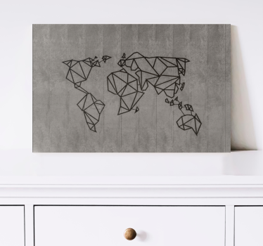 Quadro em 3D Mapa mundial cinza e preto - TenStickers