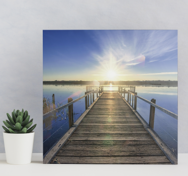 Quadro em 3D Vista do pôr do sol da ponte da doca de madeira - TenStickers